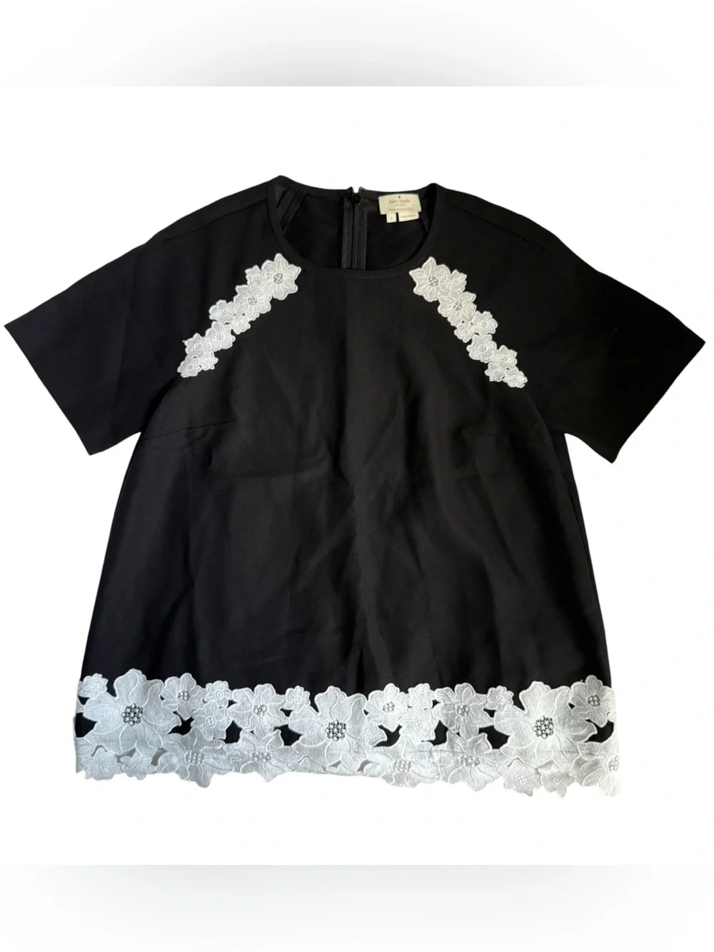 Kate Spade Black Floral Lace Trim Satin Crepe Blouse Womens 2